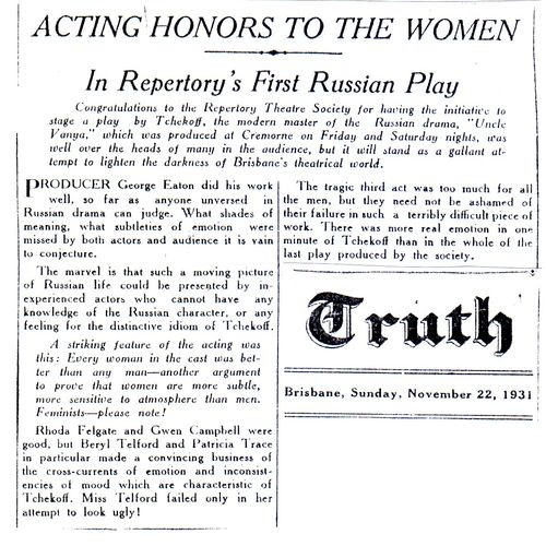 Uncle Vanya review in Truth, November 22 1931.