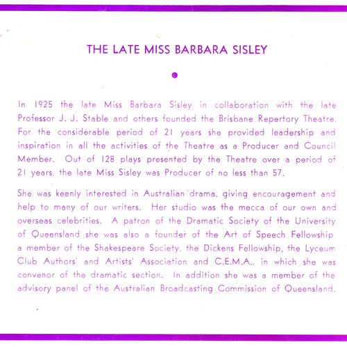 "Twelfth Night' was the 1961 Barbara Sisley Memorial Play