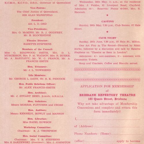 Brisbane Repertory Council members, patrons and committee members in 1965.