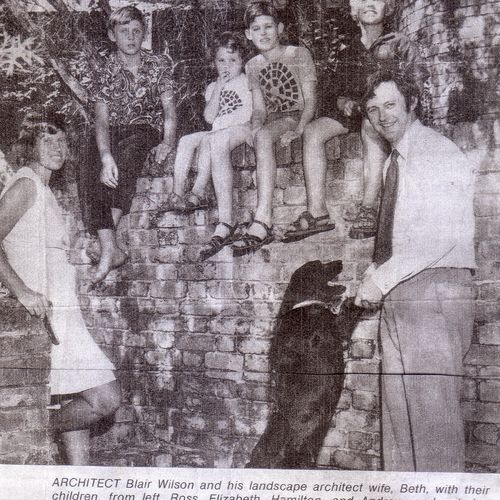 Architect Blair Wilson and his family at La Boite, 1973.