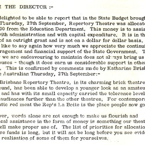 Jennifer Blocksidge's 'From the Director' in Newsletter No 8, 1973