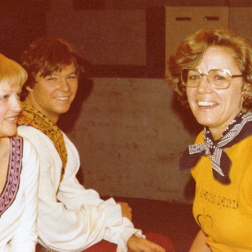 Director Jennifer Blocksidge with Peter Gottschalk (Juliet) and Graeme Hattrick (Romeo), 1977.