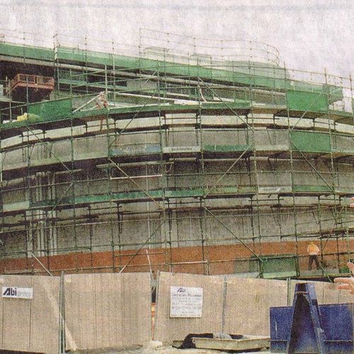 Sean Mee outside the Roundhouse, under construction, 2003.