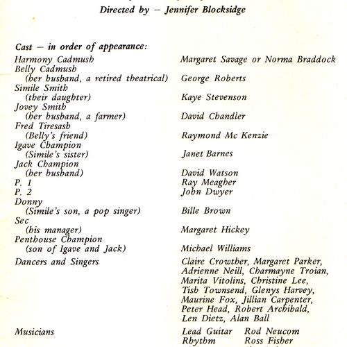 The cast list from the Souvenir Program.