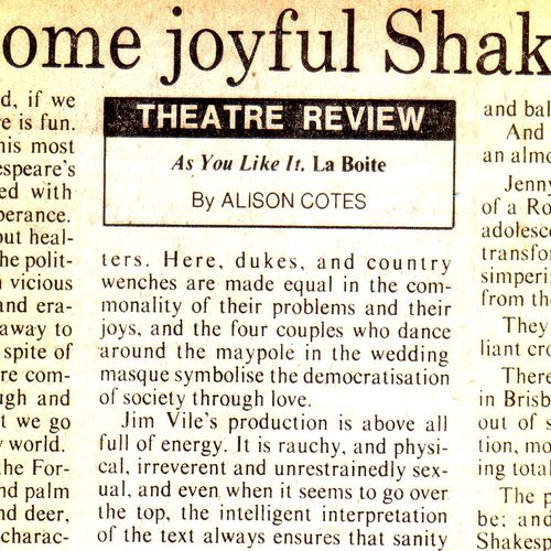 Review by Alison Cotes in The Courier Mail, August 1987