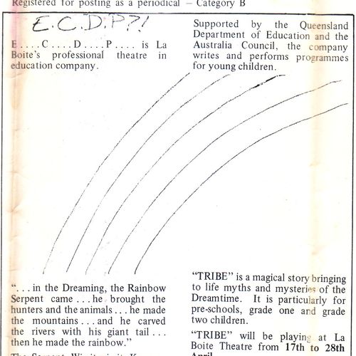 1978 Newsletter advertising ECDP's theatre program TRIBE.